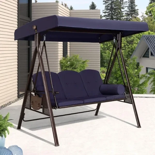 PURPLE LEAF 3-Seat Deluxe Outdoor Patio Porch Swing with Weather Resistant Steel Frame, Adjustable Tilt Canopy, Cushions