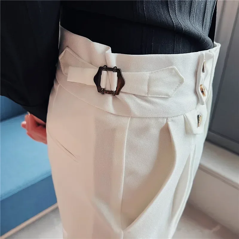 British Style Men High Waist Dress Pants 2024 Autumn Solid Color Casual Trousers Slim Fit Formal Suit Pants Fashion Men Clothing