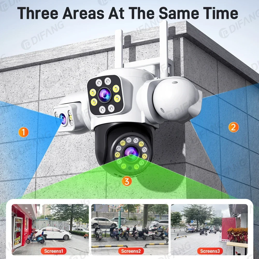 Outdoor WiFi Surveillance Camera 6K 12MP Triple Screen Three Lens CCTV Camera Auto Tracking Security Camera PTZ Yoosee