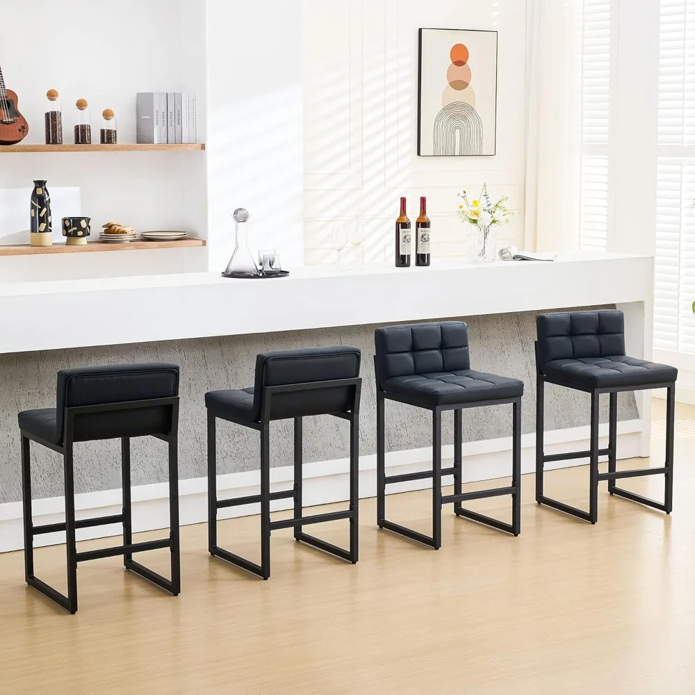 

Bar Stools Set of 4, PU Leather Counter Height Barstools with Low Back and Thickened Metal Legs, 26 Inch Modern Island Chairs