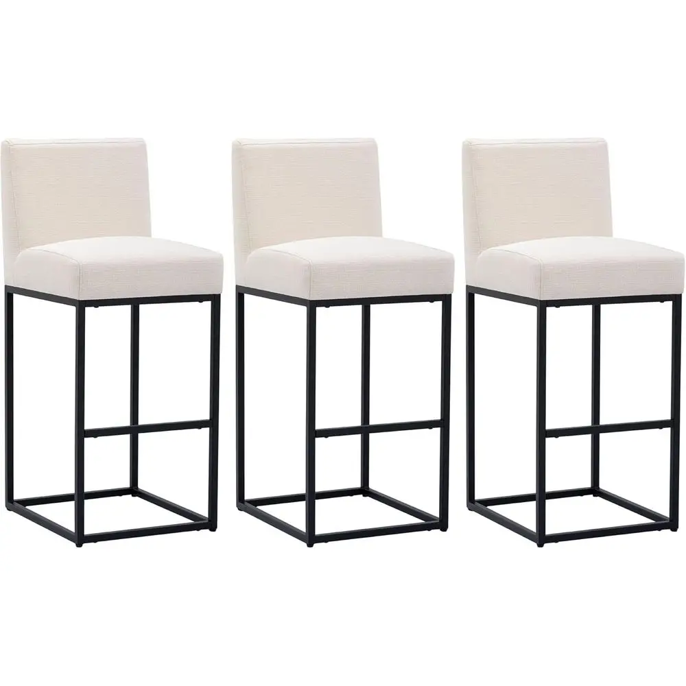 

Cream Padded Back Linen Bar Stools, 31 High, Set of 3 for Kitchen Island or Pub