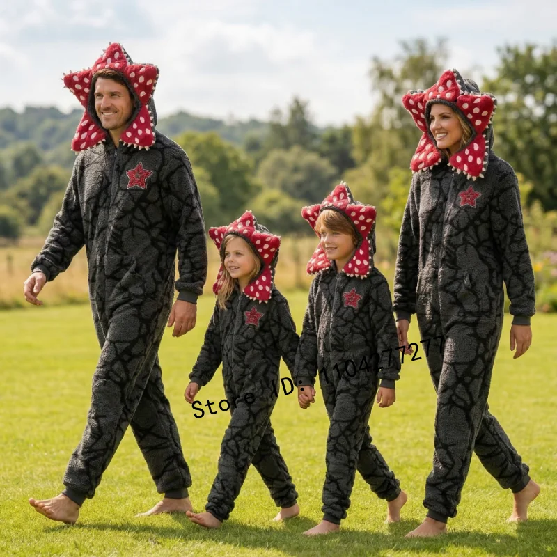 

Adult & Kids Winter Flannel Onesie Pajamas, Warm Cozy Monster Plant One-Piece Loungewear for Holiday Party & Cosplay