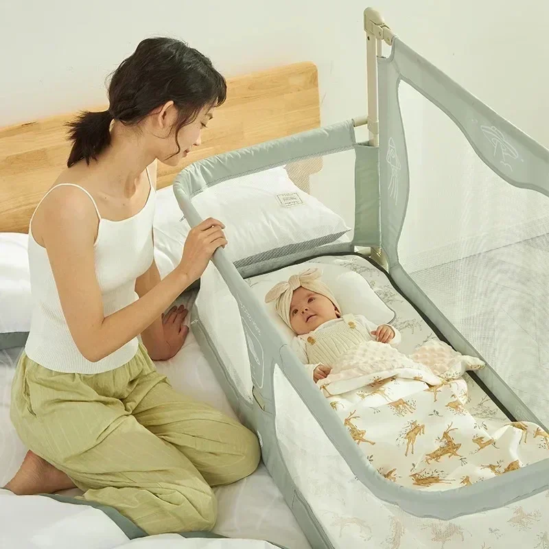 Foldable Baby Cot Dual-use Comfortable Toddler Infant Sleeping Bed Guardrail Beds Safety Protection Easy To Install Bedside Crib