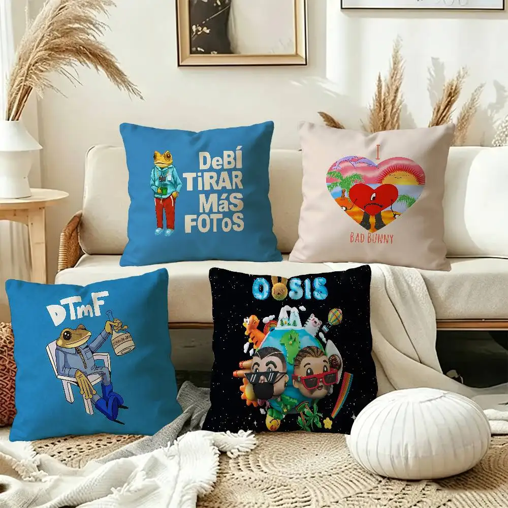 Singer Bad B-Bunny DeBi TiRAR MaS FOToS D-Dtmf Pillowcase toon Gift Cushion Cover Bedroom Home Sofa Chair Seat Decor pillow case