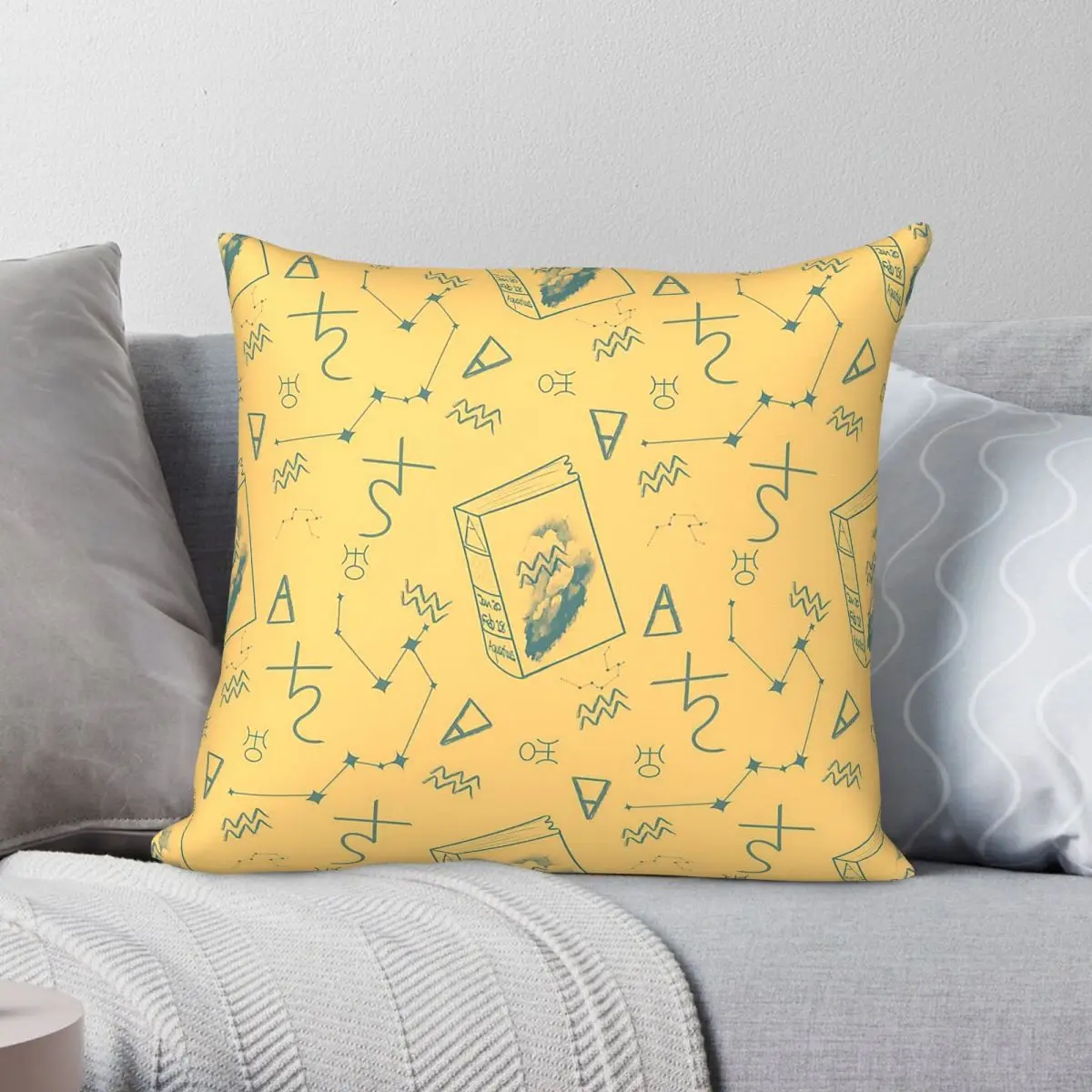 Aquarius Zodiac Square Pillowcase Polyester Linen Velvet Printed Zip Decorative Pillow Case Home Cushion Cover Wholesale 45x45