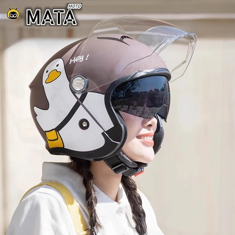 

BIBEE Motorcycle Helmet Winter Warm Electric Bike Scooter Half Helmet LavaHeat Fleece Men Women Double Lens 3/4 Open Face Helmet