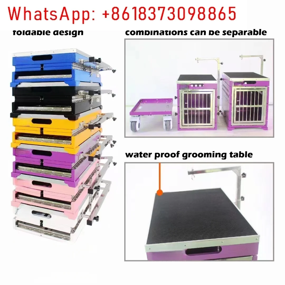 1PCS folding aluminum four-wheeled dog display cage, two-bed double-layer stackable beauty table, portable