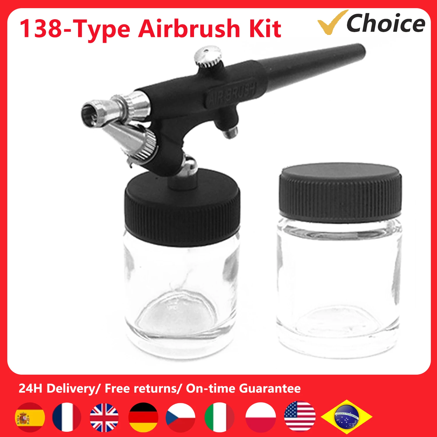 

138-Type Airbrush Kit 0.8mm Single Action Air Brush Set 22CC Paint Fluids Cups for Model DIY Makeup Nail Art Cake Decorating