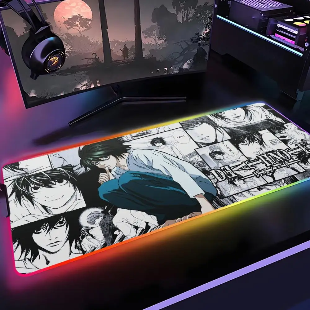 

Death Note Mouse Pad Gamer Rgb Desk Mat Back Light Led Mousepad Setup Gaming Accessories Deskmat Big Mousepepad Backlight