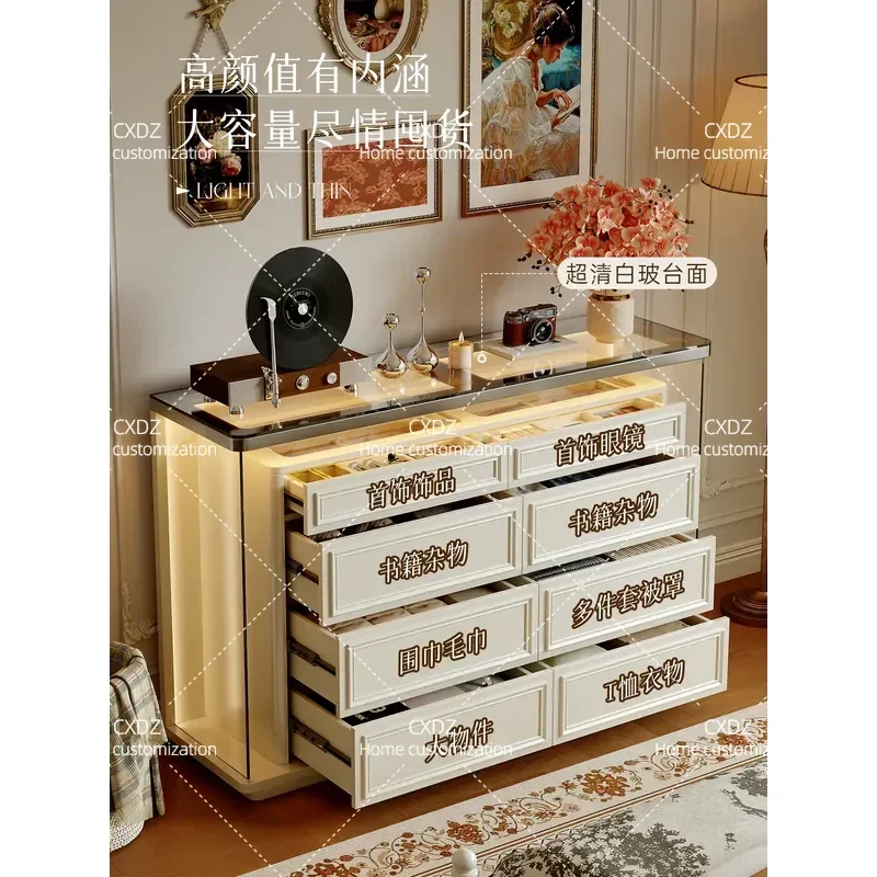French Light Luxury Eight Bucket Jewelry Cabinet Solid Wood Floor to Ceiling Bedside Chest of Drawers High End Drawer Storage