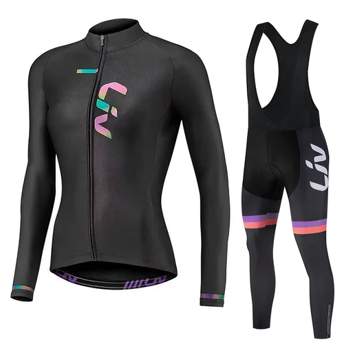 Imagen 1 del producto LIV-Camiseta de ciclismo para mujer, babero de ciclismo, traje de ciclismo para bicicleta de carretera, conjunto largo, chaqueta cálida para bicicleta, camisa deportiva de ciclismo, otoño e invierno