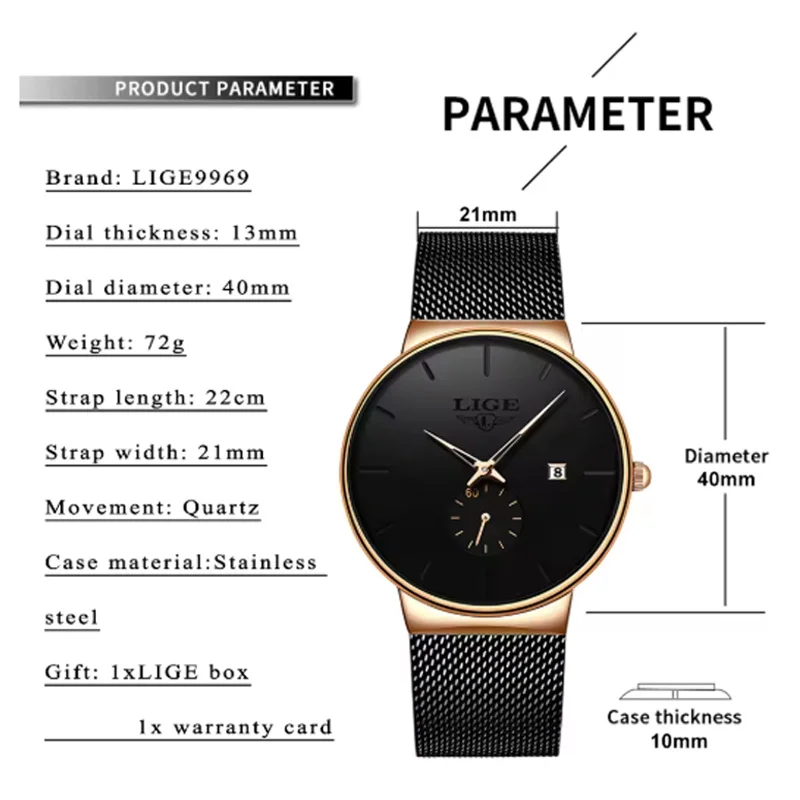 남자를위한 LIGE 패션 쿼츠 시계 야외 스포츠 방수 달력 남자 시계 비즈니스 스테인레스 스틸 남자 시계 캐주얼 시계