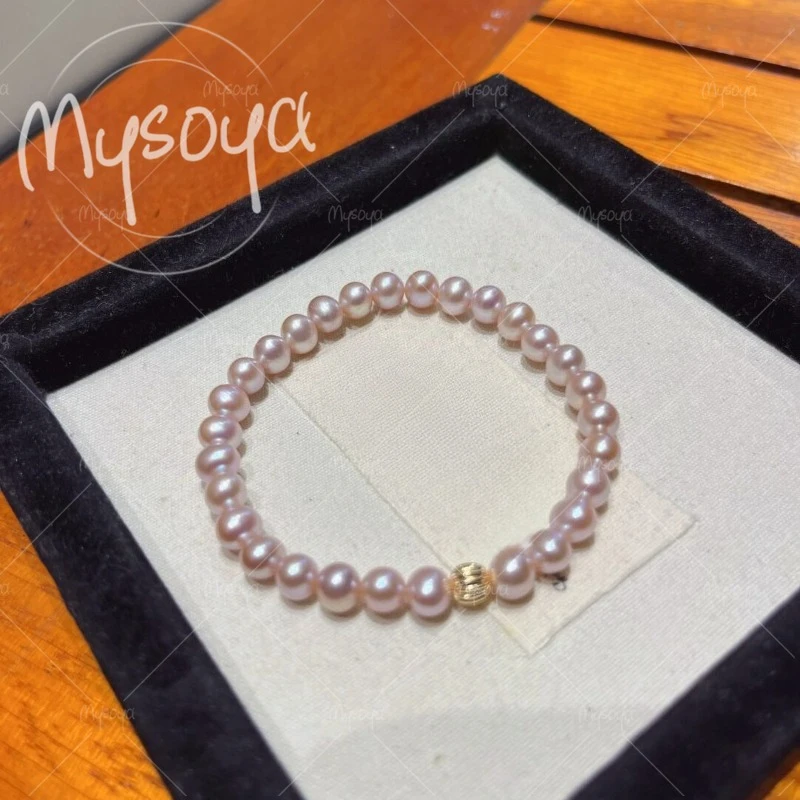 

MYSOYA 6-7mm Pink Freshwater Pearl Bracelet, with Gift Box, for Her/ Him, Birthday, Wedding, Anniversary, Mother's Day A0127