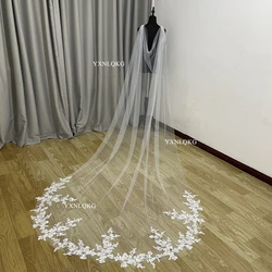 White Ivory Cathedral Length Cape Veil Bridal Cape Cloak Lace Edge shoulder veil lace Cape Veil 3m 4m wedding accessories