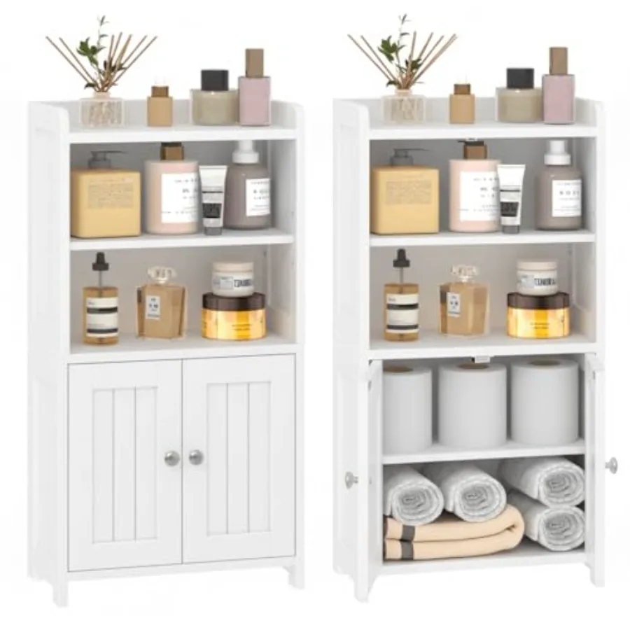 

Small Bathroom Storage Cabinet 30 Tall Freestanding Corner Floor Cabinet with Opposite Doors 5 Shelves 2 Adjustable Narrow Toil
