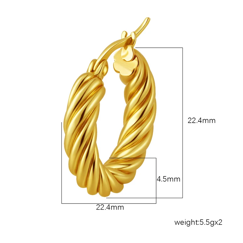 Classic Fashion Round Stainless Steel Twist Hoop Earrings For Women 4.5mm Thick Ear Buckle Gold Silver Color Earrings Jewelry - Image 3