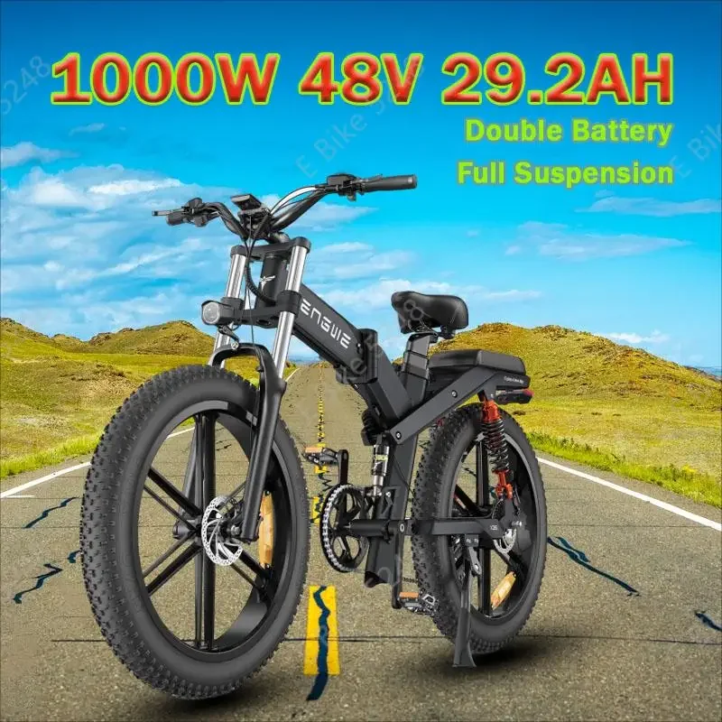 Electric Bike ENGWE X26 1000W 48V 29.2Ah Motor Dual Battery Full Suspension Electric bicycle 20*4.0 Inch Fat Tire Mountain EBike