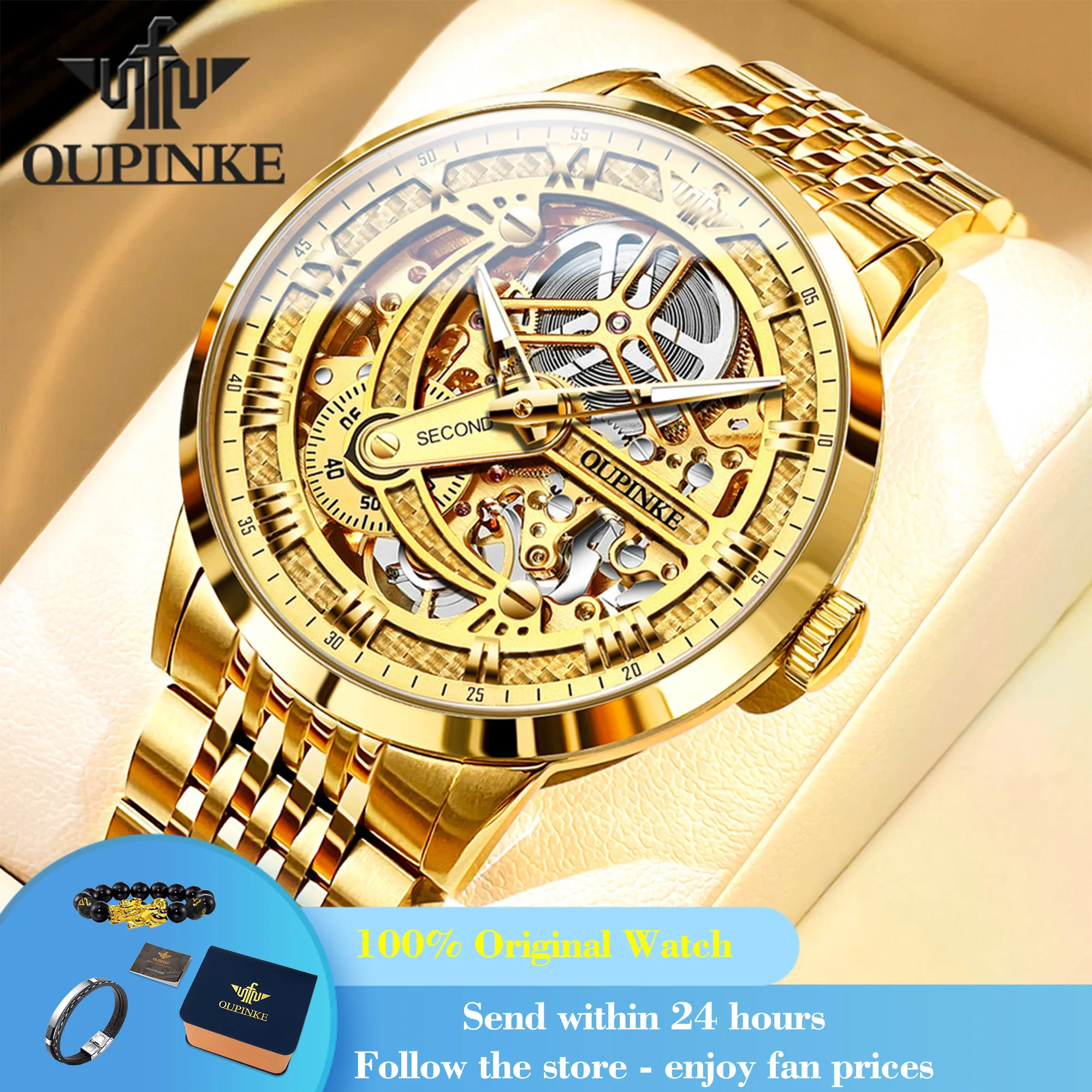 

OUPINKE 3173 Мужские часы 50 м Водонепроницаемые роскошные золотые механические часы для мужчин Полые лучшие брендовые оригинальные автоматические наручные часы для платья