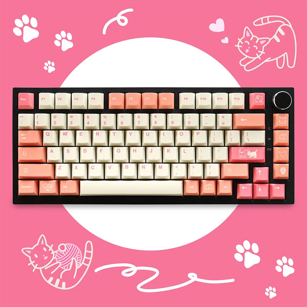 Orange cat keycap Original height PBT sublimation full set of mechanical keyboard cap 64/87