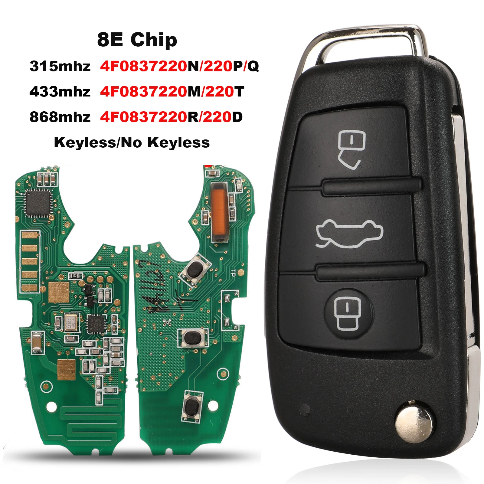 

jingyuqin MQB Flip Folding Smart Car Key Fob For Audi A6 A6L Q7 S6 315/433/868Mhz Semi Intelligent Keyless Go/No Keyless Remote