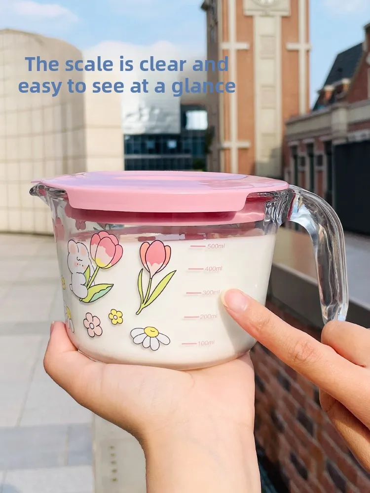 Thiened Glass Milk Cup Baking Measuring Cup Home Use Heat Resistant Microwave Se Cute Breakfast Cup with Sc for Cooking view 5