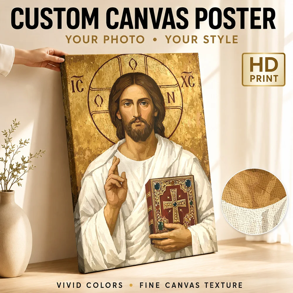 Jesus Christ Orthodox Faith Wood Framed Canvas Poster Customized Photo Classic Icon Style Wall Art For Living Room Birthday Gift
