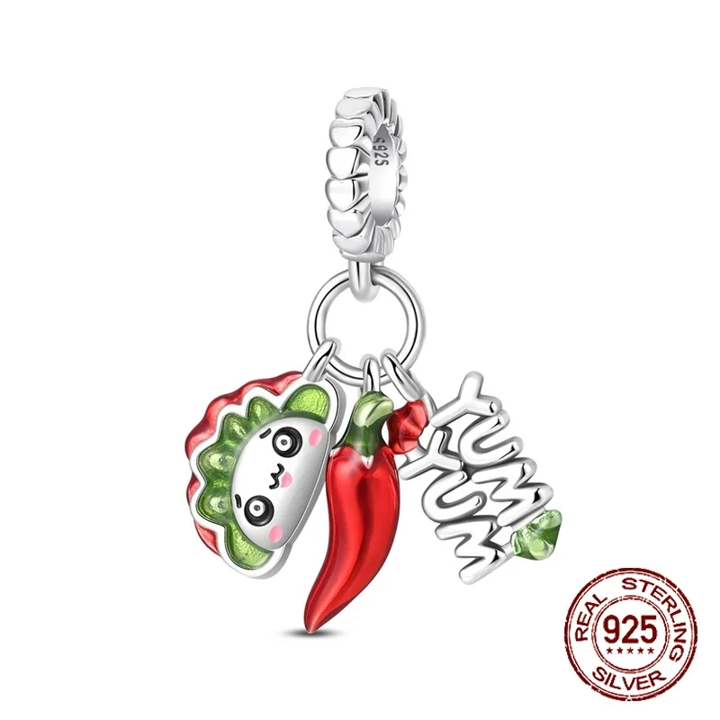 

Стерлингового Серебра 925, мексиканская кухня, тако, чили Юм, кулон, подвеска, подходит для оригинальных браслетов, женские ювелирные изделия «сделай сам», подарок