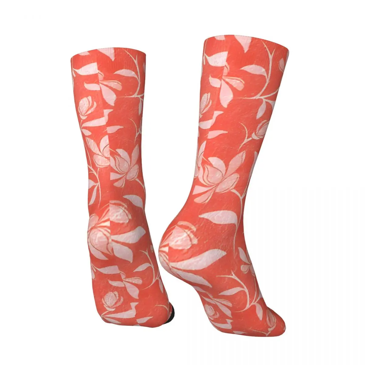 Living Coral Floral Pattern 3 Men's Socks Retro Harajuku Street Style Novelty Pattern Crew Sock