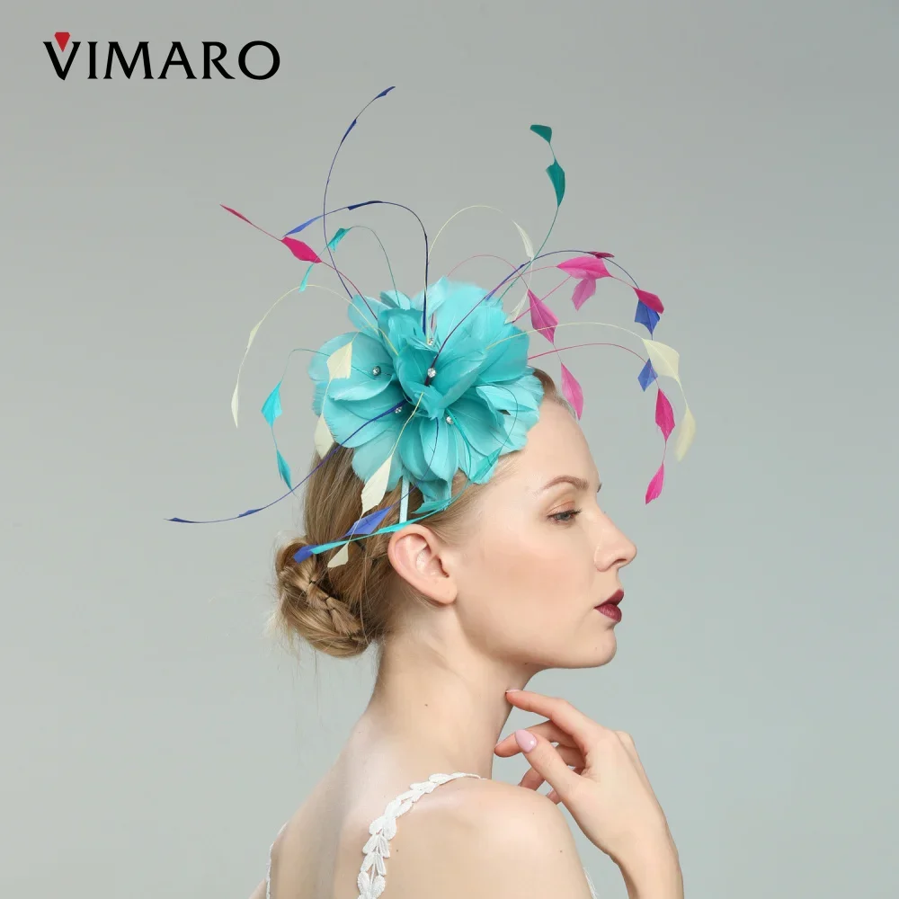 VIMARO Turquoise Feather Fascinators for Women Elegant Headbands Fascinator Hats for Women Wedding and Church Derby Hat Women