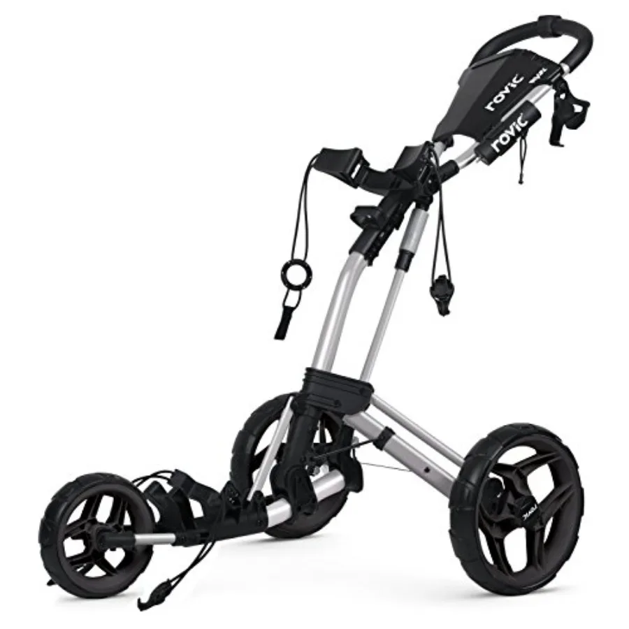 

3-колесная тележка для гольфа для легкой транспортировки на курсах и тренировочных диапазонах Серебристый, черный дизайн с прочной сборкой и гладкой