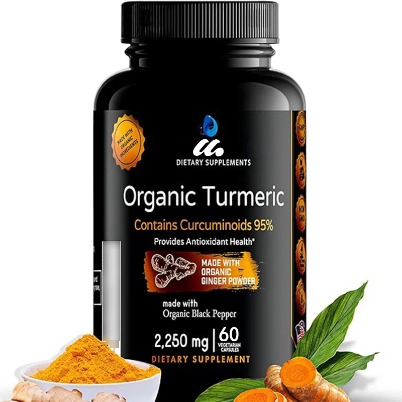 Organic turmeric curcumin contains black pepper and ginger, 95% standardized curcumin, non GMO, gluten free