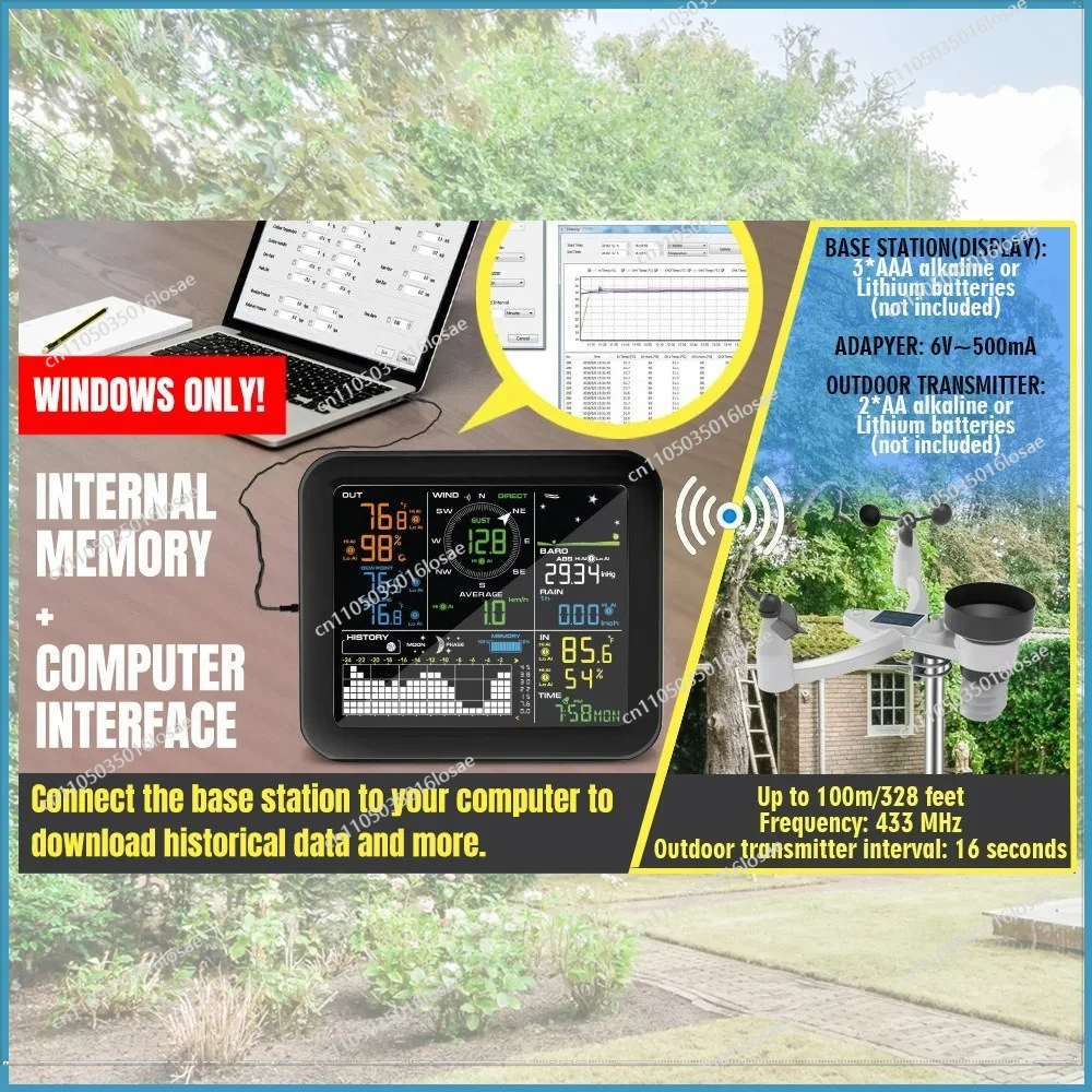 For 0345 Wireless Multifunction Weather Station Wind Speed, Wind Direction, Rainfall, Temperature and Humidity 24H/48H Forecast