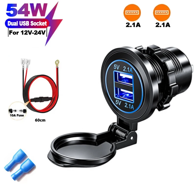 NEW Dual USB Car Charger with Voltmeter and Switch Socket Power Outlet Adapter Waterproof for 12V/24V Car Boat Motorcycle