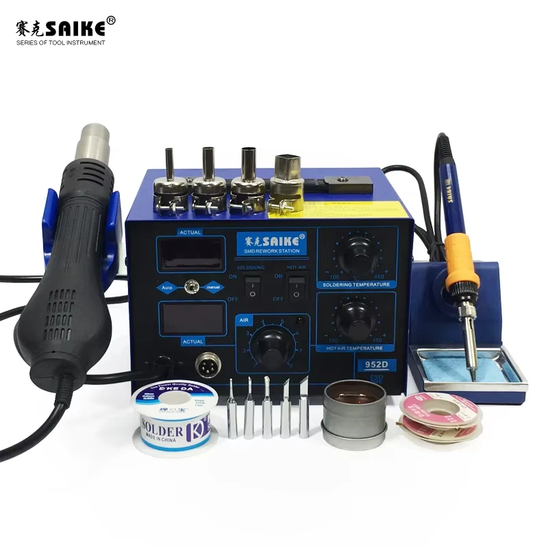 SAIKE 952D 2 in 1 SMD Rework Soldering Station Hot Air Gun Desoldering