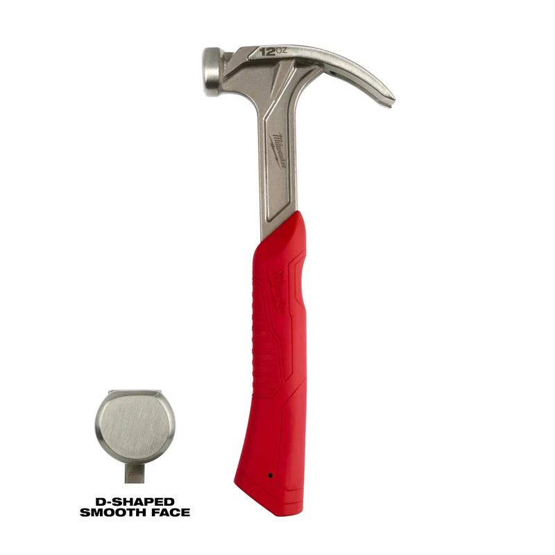 Milwaukee 48-22-9019 Finish Hammer 12oz Smooth Face Hybrid Claw Shock Absorbing Handle High Impact Force Tool Hammer