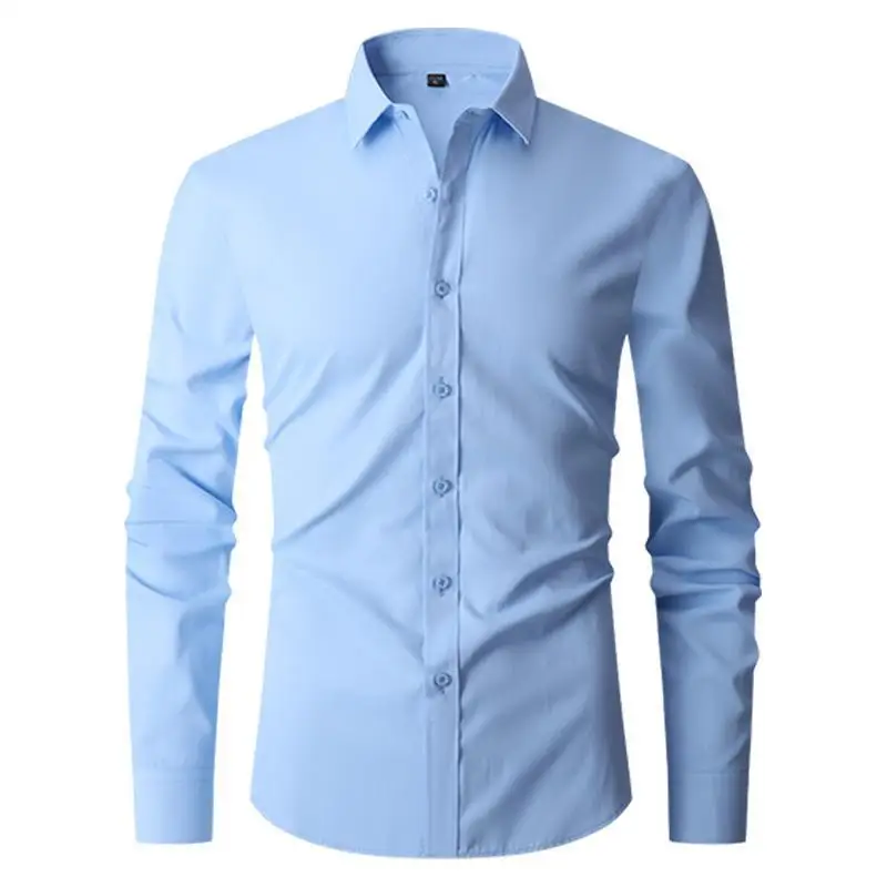 Slim Fit Men's Business Shirt Long Sleeve Fleece Lined Polyester Fiber Pure Color Casual Shirt for Men Summer 2026