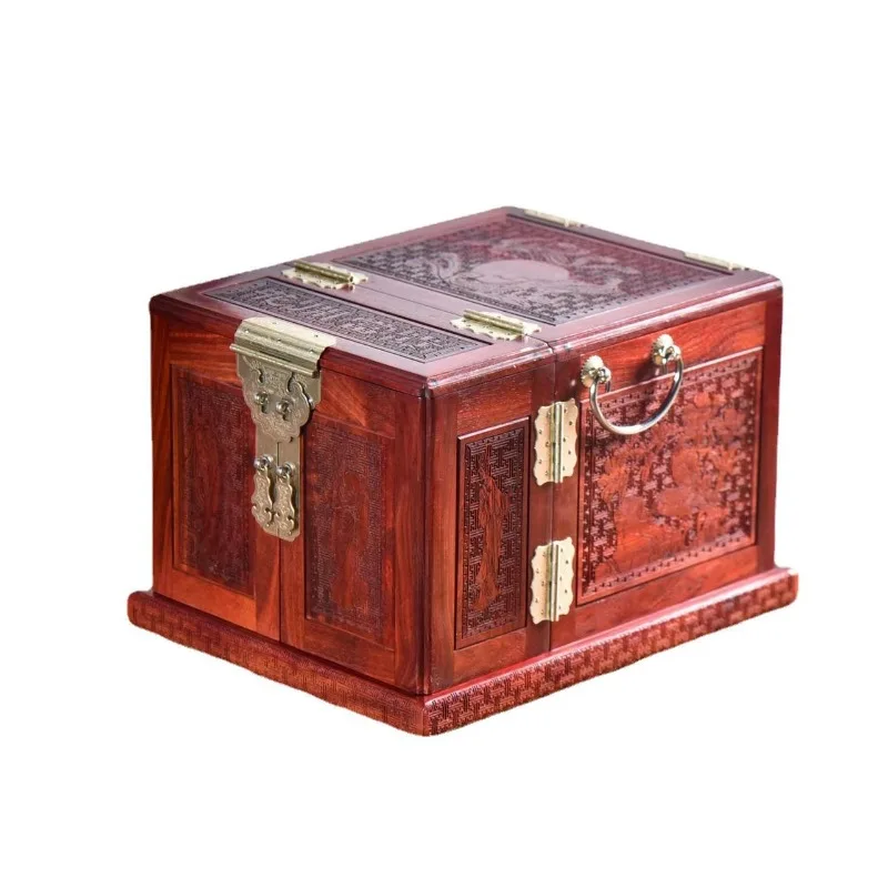 

Rosewood Jewelry Box with Carved Floral Pattern for Zambian Padauk Wood Mirror Chest Featuring Four Beauties Design Real