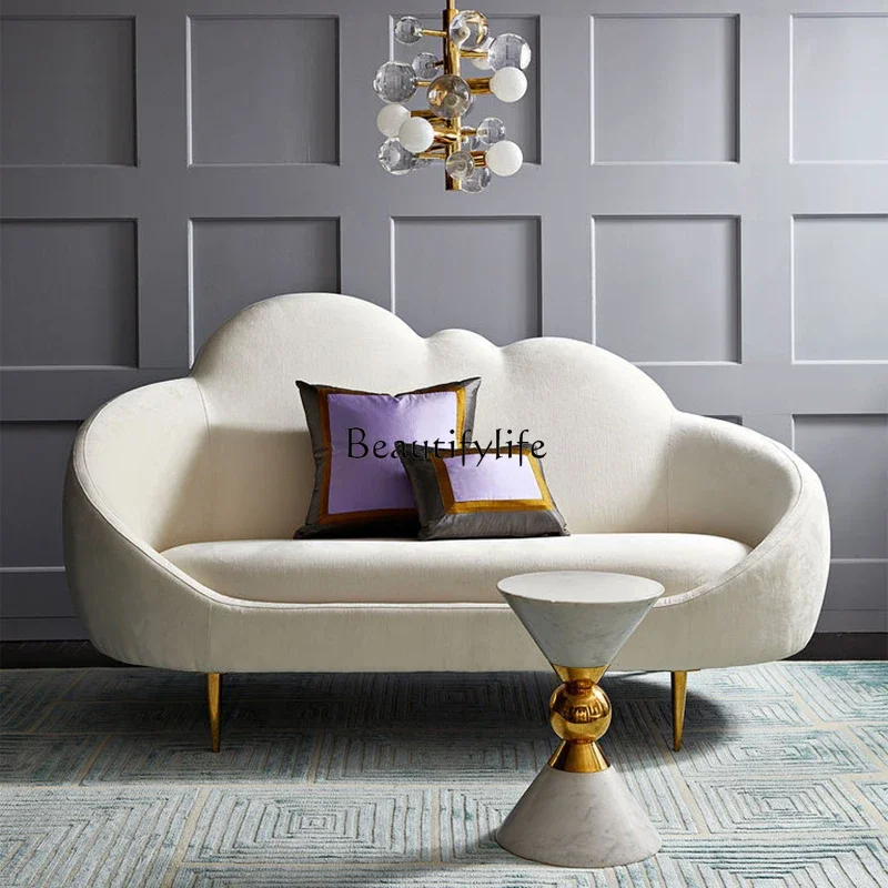

Z.Modern light luxury creative cloud shape plain flannel double sofa nail salon sofa
