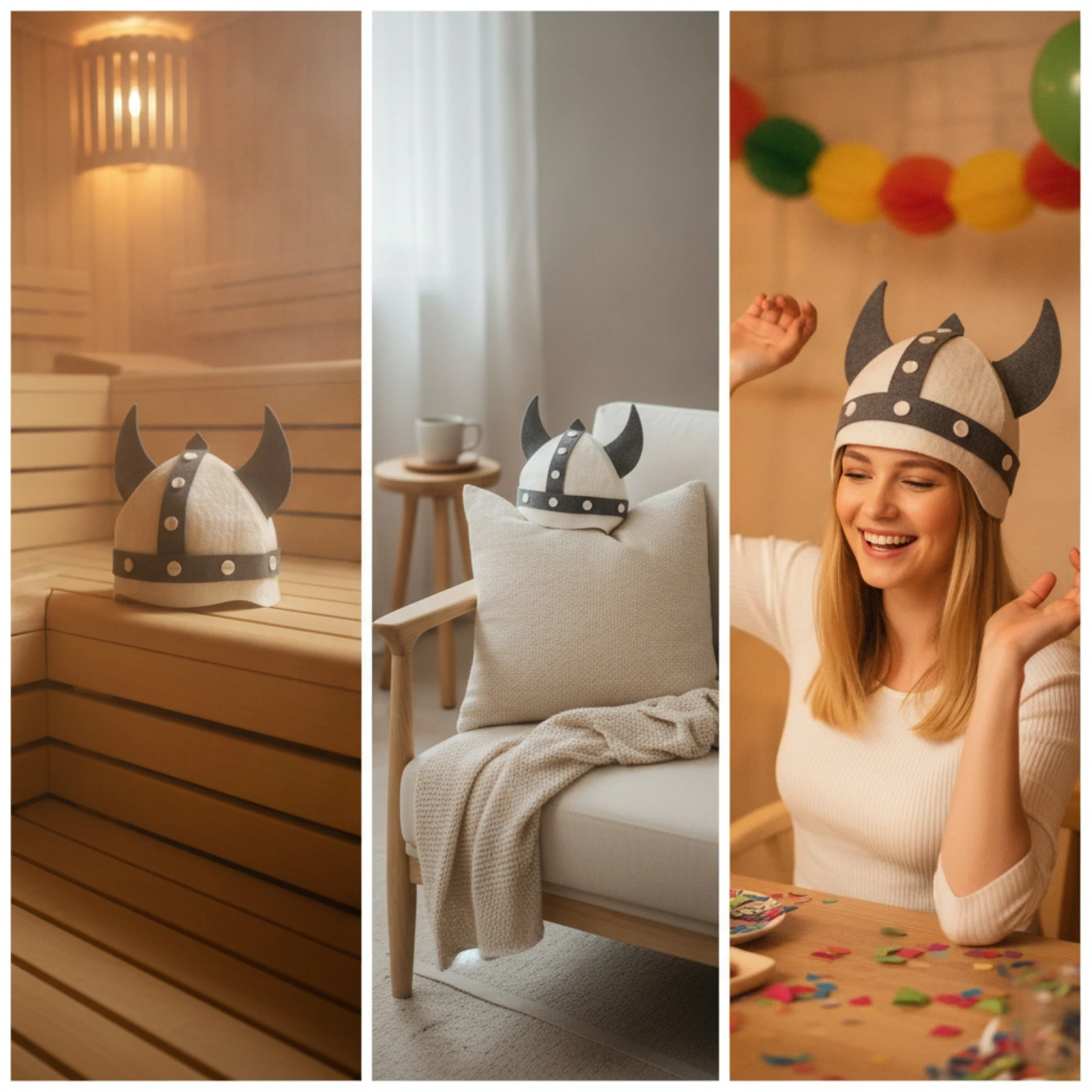 Viking Helmet Sauna Hat Breathable Felt Sauna Hat with Horns Traditional Full Coverage for Steam Room, Spa