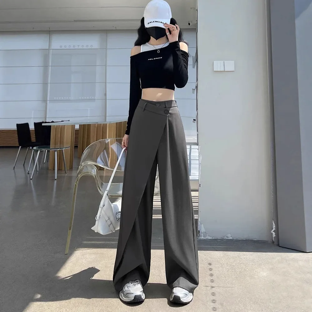 High Waist Wide Leg Suit Pants Women's Autumn New Loose Straight Casual Trousers Asymmetrical Design Comfortable Straight Leg Tr