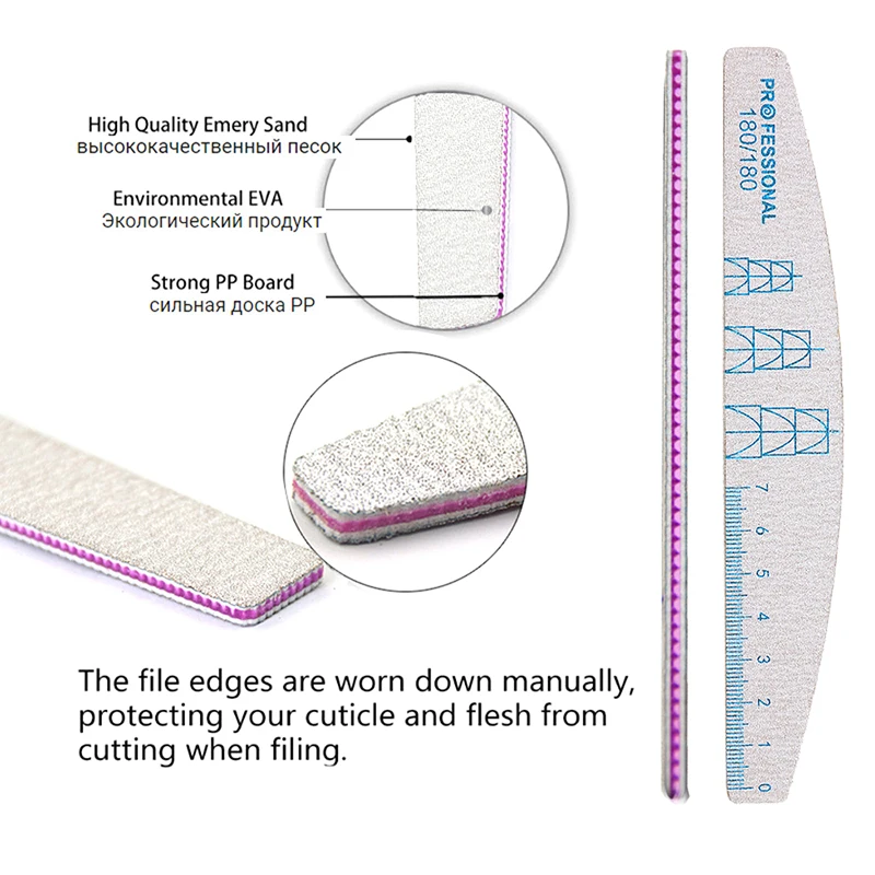 Lima de uñas de madera de media luna resistente al desgaste papel de lija profesional doble con escala limas de uñas herramientas de pulido 1 Uds