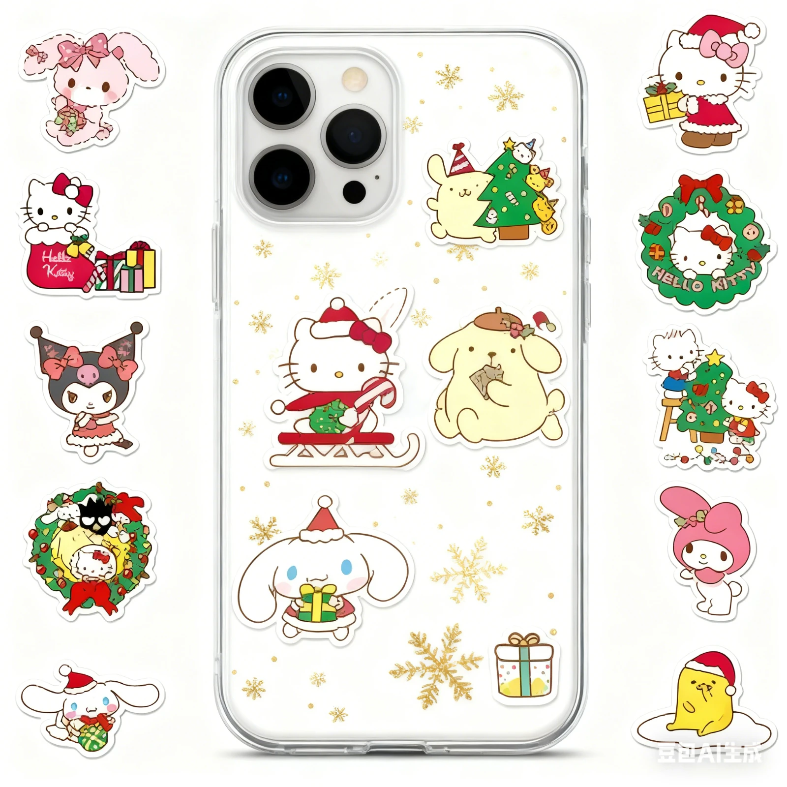 50 szt. Świątecznych naklejek dekoracyjnych Sanrio Hello Kitty, naklejki DIY na lodówki, notatniki i artykuły papiernicze