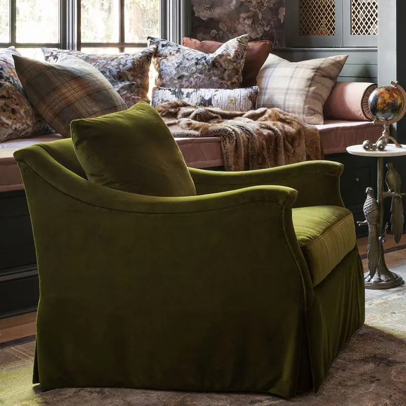 French retro velvet fabric sofa American light luxury small apartment high-back sofa chair