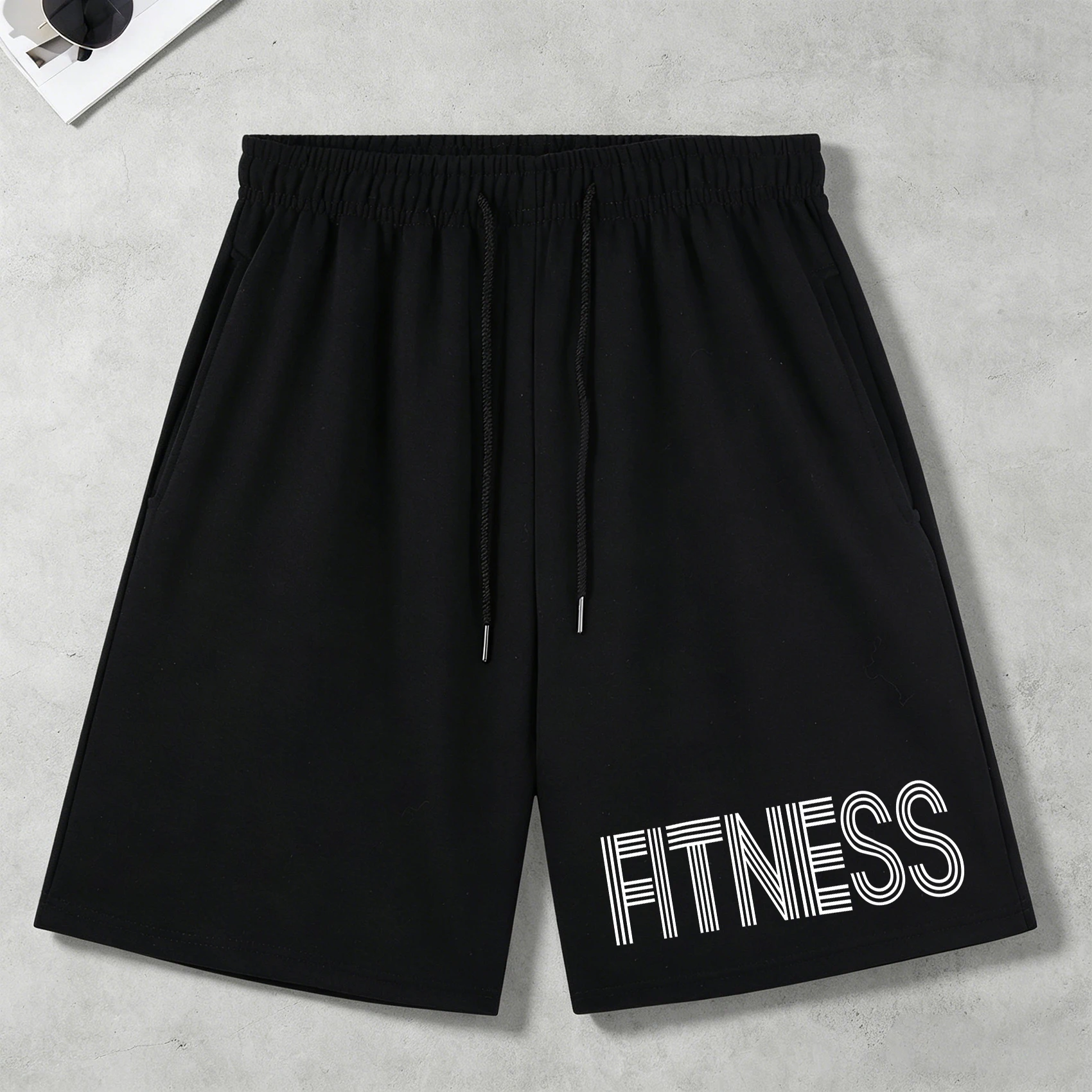 

Artistic Word Fitness Design Pocket Mens Pants All-Match Black Shorts Fashion Clothing Unisex Summer Loose Soft Wide-Leg Pant