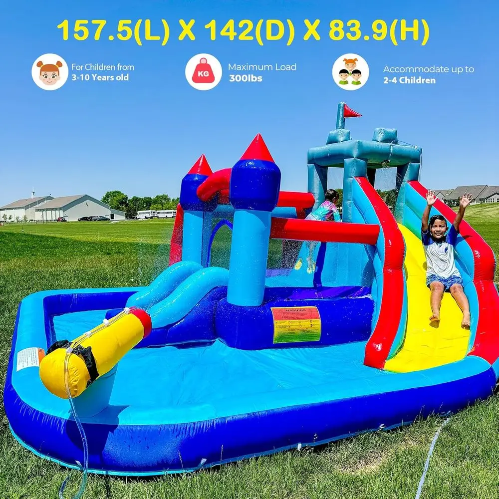 منزلق مائي للأطفال من باونس هاوس، 10 في 1، حديقة مائية كبيرة قابلة للاستخدام في حديقة مائية مع منفاخ رش طويل منزلق لحمام السباحة