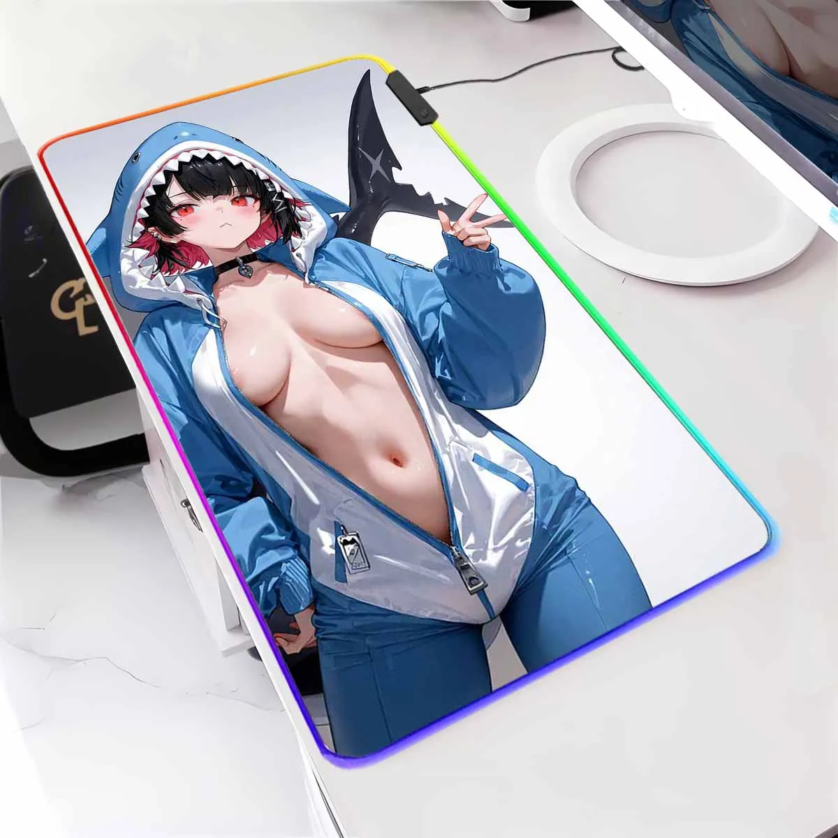 

Аниме Zenless Zone Zero ZZZERO Коврик для мыши со светодиодной подсветкой Overwatch Kawaii RGB Коврик для мыши Нескользящий коврик для мыши Ellen Joe Коврик для игровой клавиатуры