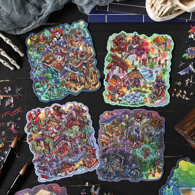 

Card Lover 3 Pcs [Strange Tales] 3D Landscape Stickers Material Lu Judgement Arrives A Chinese Ghost Story Scrapbooking