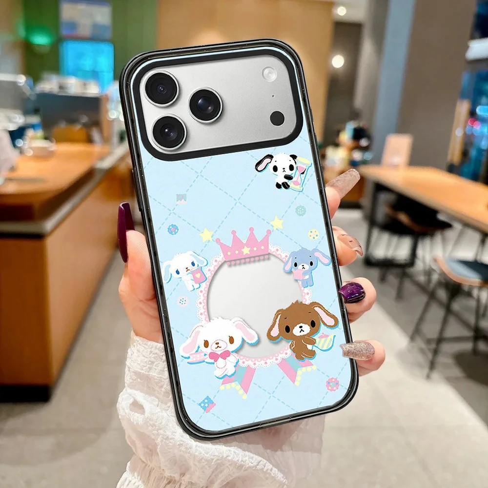 Cute Cartoon Rabbit Bear Impact Black Border Magnetic Case Cover for IPhone 13 14 15 16 17 Pro Max Case for IPhone Air