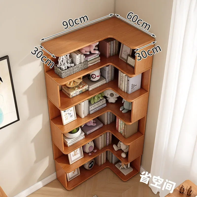Solid wood corner bookshelf Floor rack Multi-layer corner cabinet Storage storage