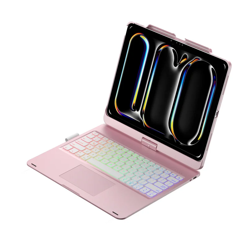 Adequado para 2024 ipad m4 pro/air 13 polegadas/ipad pro 12.9 polegadas (2022/2021/2020/2018) rotação de 360 graus 7 cores backlight touchpad bt caso de teclado sem fio